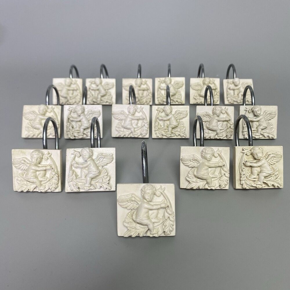 Vintage Cupid Cherub Angel Shower Curtain Hooks Putti Putto Bathroom Decor 17pcs